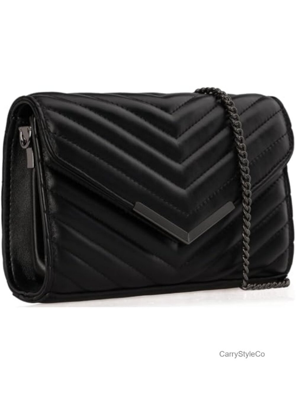 Quilted Vegan Leather Envelope Evening Handbag Crossbody Clutch with Chain Strap